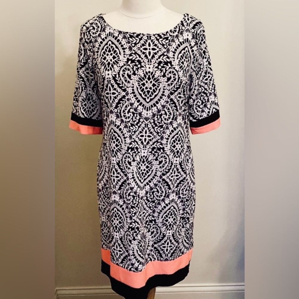 Madison Leigh Black White Geometric Print 14 Classic Modern Career Party Dress